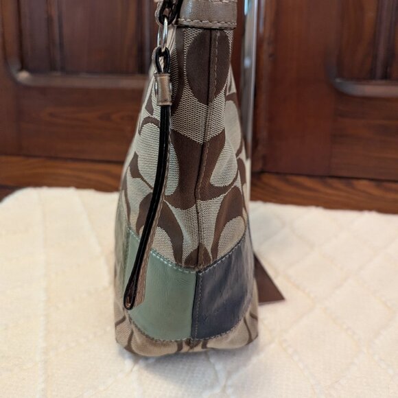 COACH Khaki Signature Legacy Rainbow Stripe Gold Leather Shoulder Tote F15588 - Picture 4 of 12